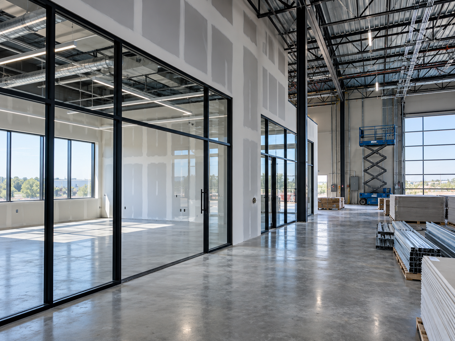 Illustrative commercial warehouse office fit-out under construction